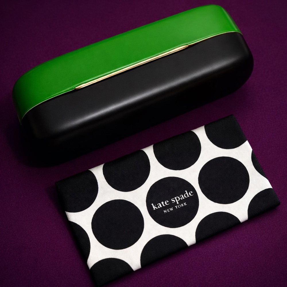 KATE SPADE Green Hard Eyeglass Case w/ Polka Dot Cloth - Picture 3 of 4
